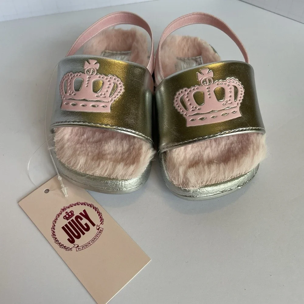 Juicy Couture Toddler Girl Sandals Size 5‎ LIL SALIDA Silver Pink Crown NWT Faux